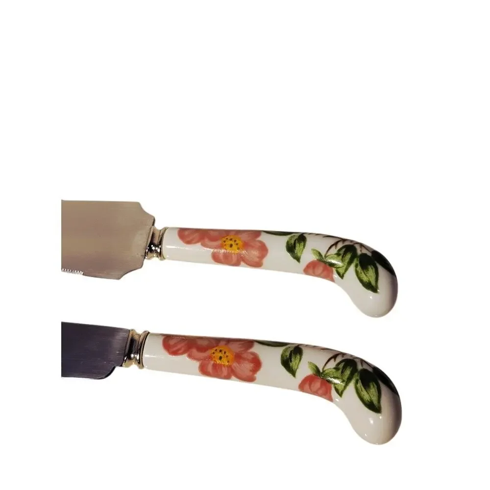 VTG Sheffield‎ Knives Set of 2 Floral Prill England Stainless Porcelain Handles